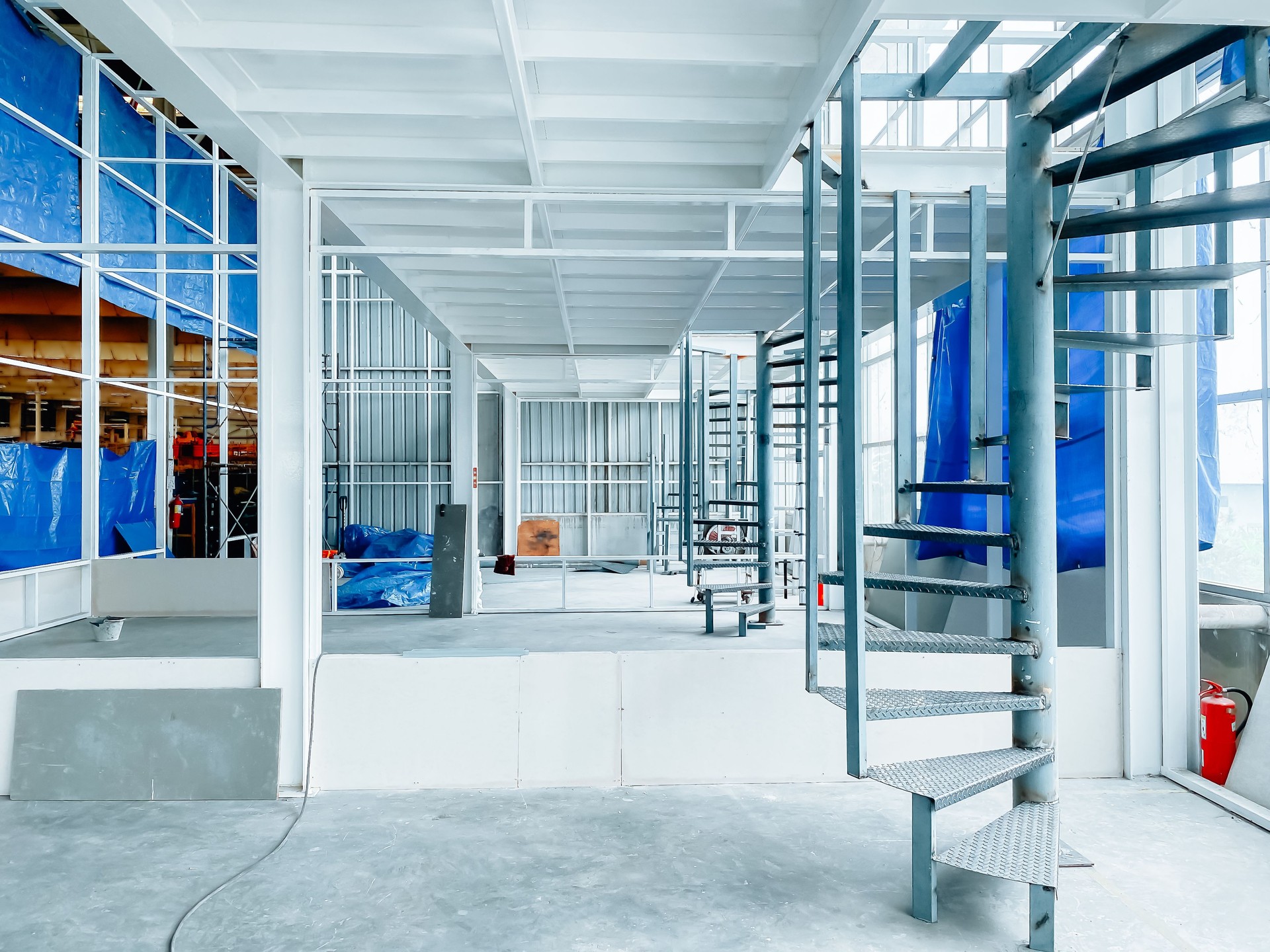 Steel frame extension constructed on a commercial building.